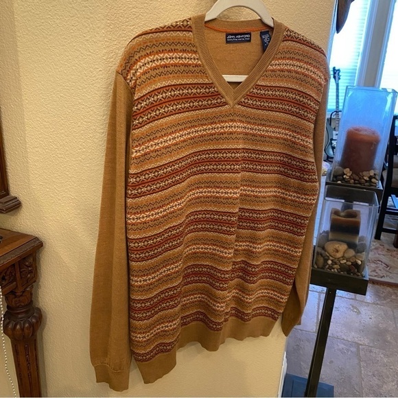JOHN ASHFORD 100% Extra Fine Merino Wool Earthy Color V-Neck Sweater Size XL - Picture 2 of 7
